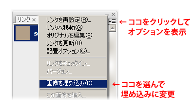 リンクウィンドウのオプションから選択